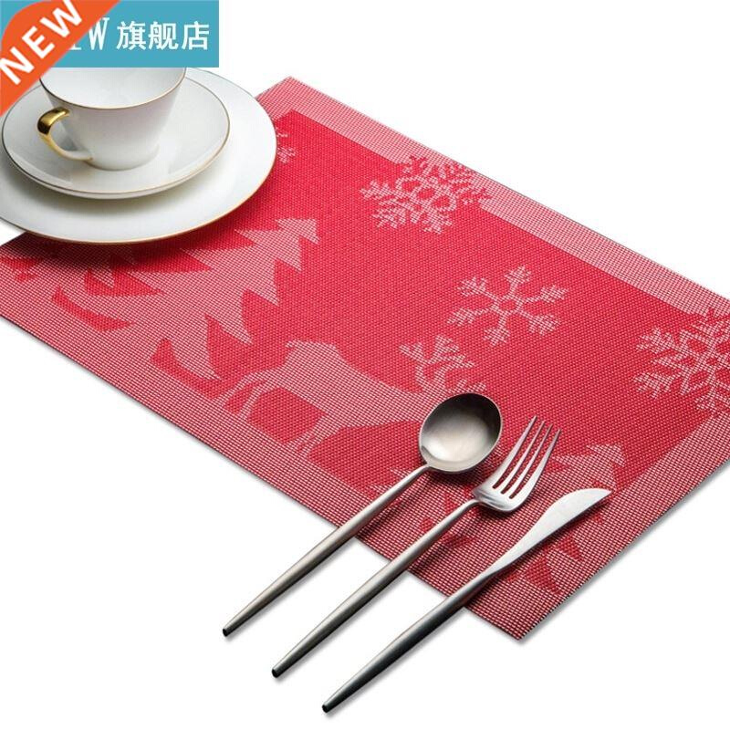 4Pcs/Set Christmas Table Mat Heat Resistant Placemats PVC Ta