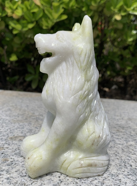 Green Jade wolf dog Figurine Collection Natural Cauliflower
