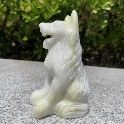 Green Jade wolf dog Figurine Collection Natural Cauliflower