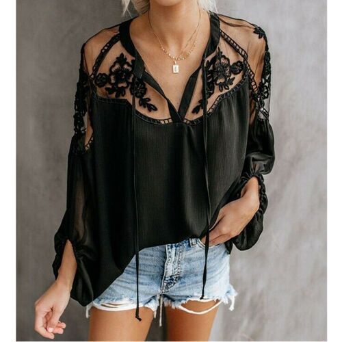 2019 Newest Style Women Summer Chiffon Casual Tops Long Slee