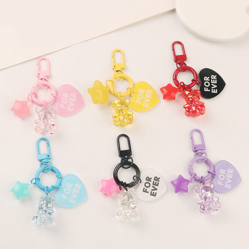 1Pcs Candy Color Gummy Bear Keychain For Women Cute Resin跨1