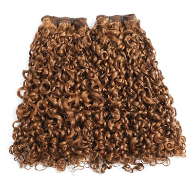 Double Drawn Pixie Curl Human Hair Bundles #30 Lace Closure