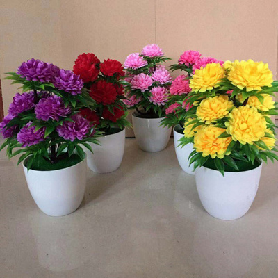 1Pc Artificial Chrysanthemum Bonsai Potted Plant Landscape