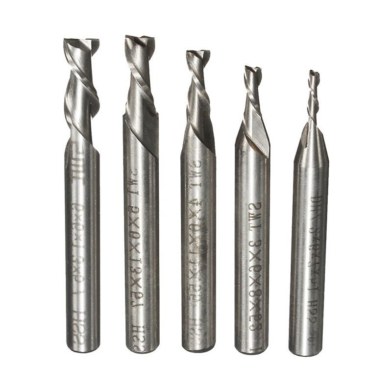 5pcs/Set 2 Flute 2/3/4/5/6mm 6mm Shank Milling Cutter HSS En