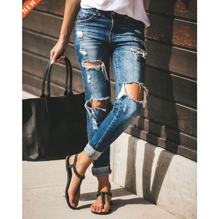 ndy jean woman denim slim stch fashion jeans ripped sale Hot