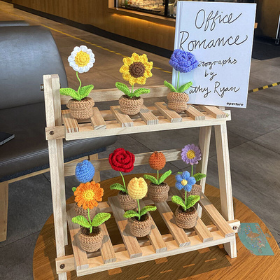 Hand-Knitted Flowers Potted Crochet Rose Sunflower Tulip