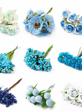 6/10/12/50/60/70/90/144Pcs Mix Blue Flower Cherry Stamen Ber