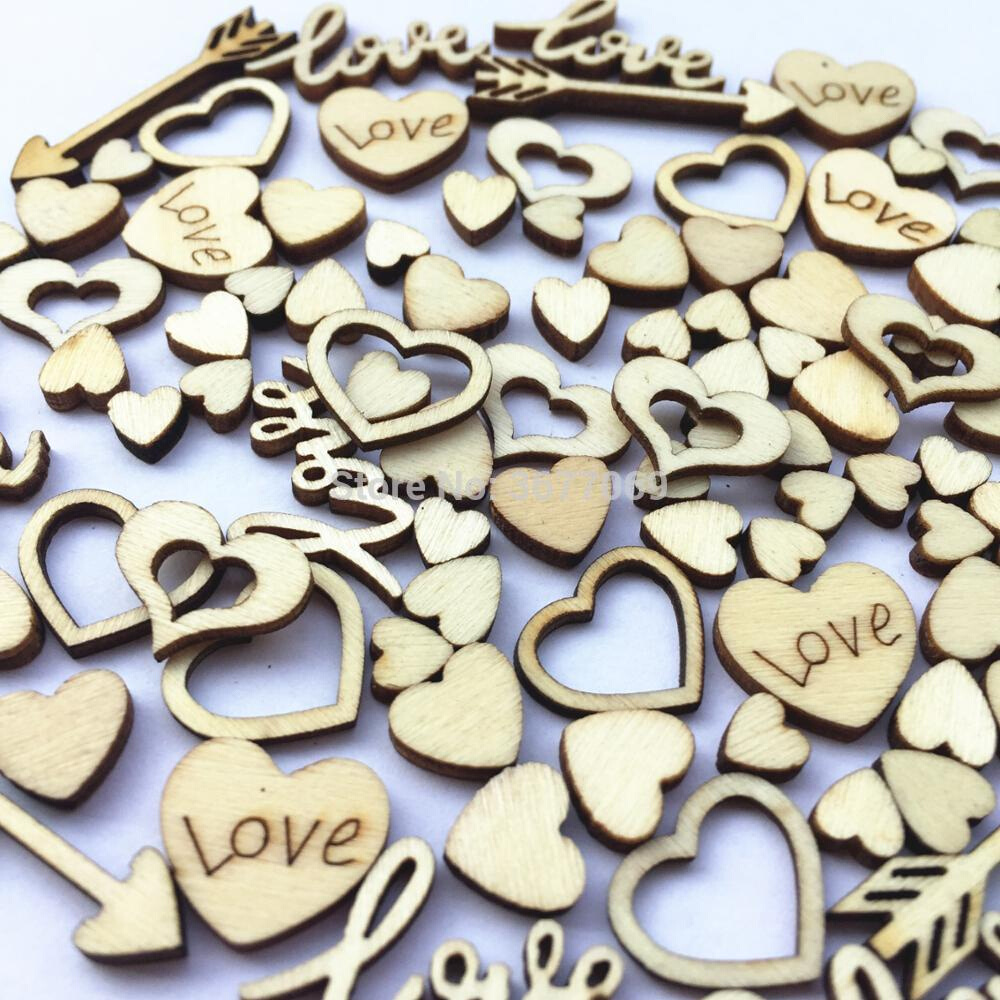 1000pcs Wood Wedding Mixed Hearts Love Confetti Crafts Chips