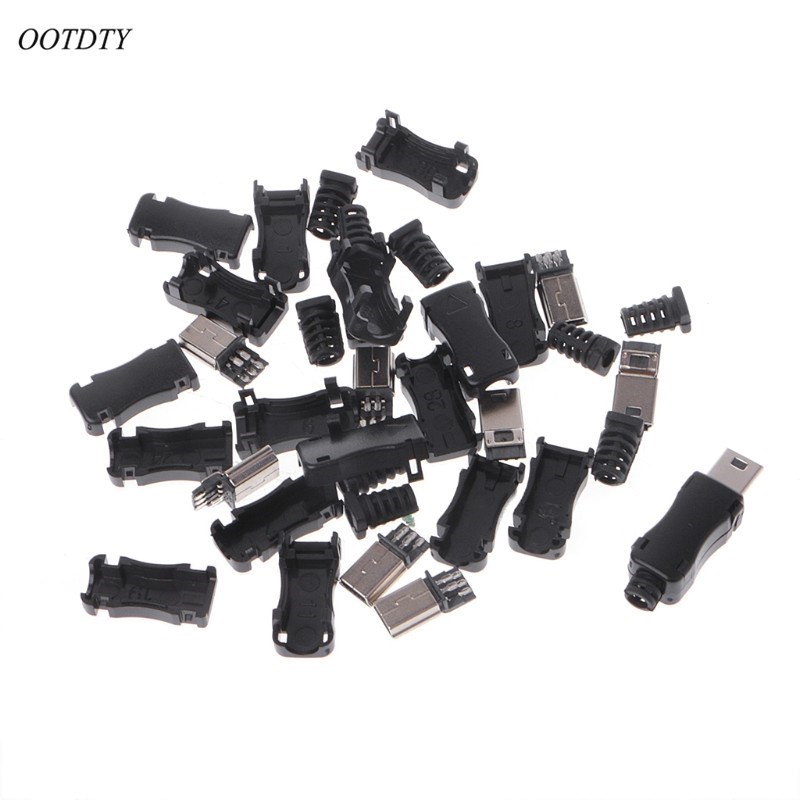10Sets DIY Mini USB 2.0 5PIN Plug Socket With Plastic Cove