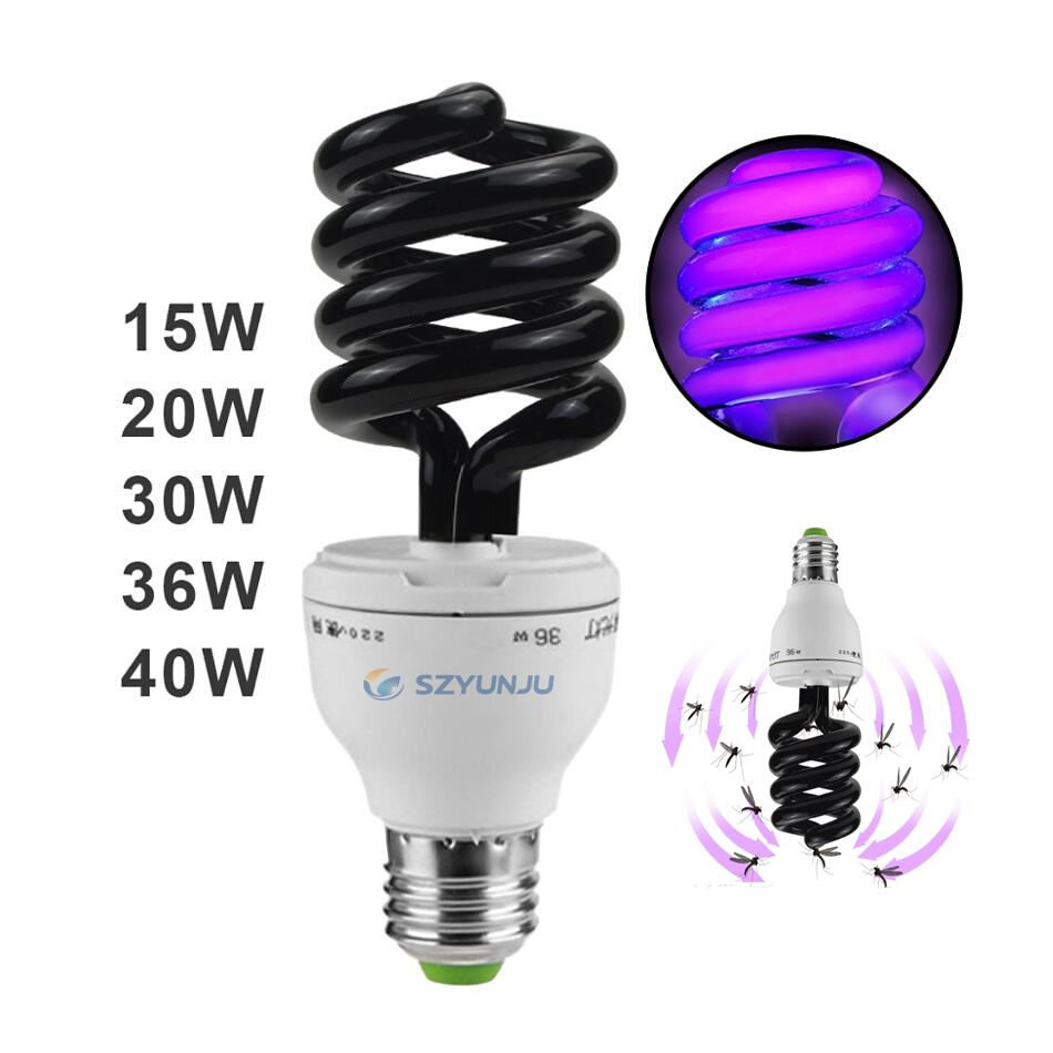 E27 15W 30W 40W 220V Spiral Quartz Fluorescent UV Black Lig