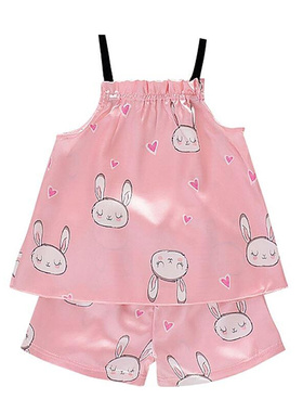 Kids Girls Pajamas Silk Women Set 2pcs Bunny Pattern Sling O