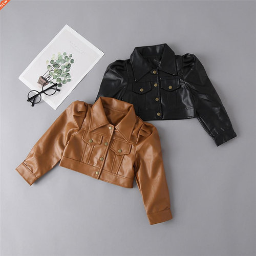 FOCUSNORM Fashion Kids Girls PU Leather Jacket 2-7Y Solid Co