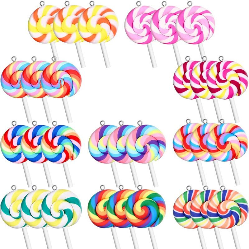 Colorful Lollipops Clay Pendant Candy Lollipop Chms for DI
