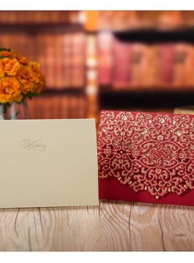 1pcs Gold Red White Laser Cut Luxury Flora Wedding Invitatio