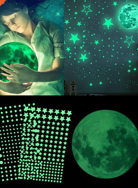 Luminous Moon Stars Wall Stickers Glow In The Dark 3D Bubbl