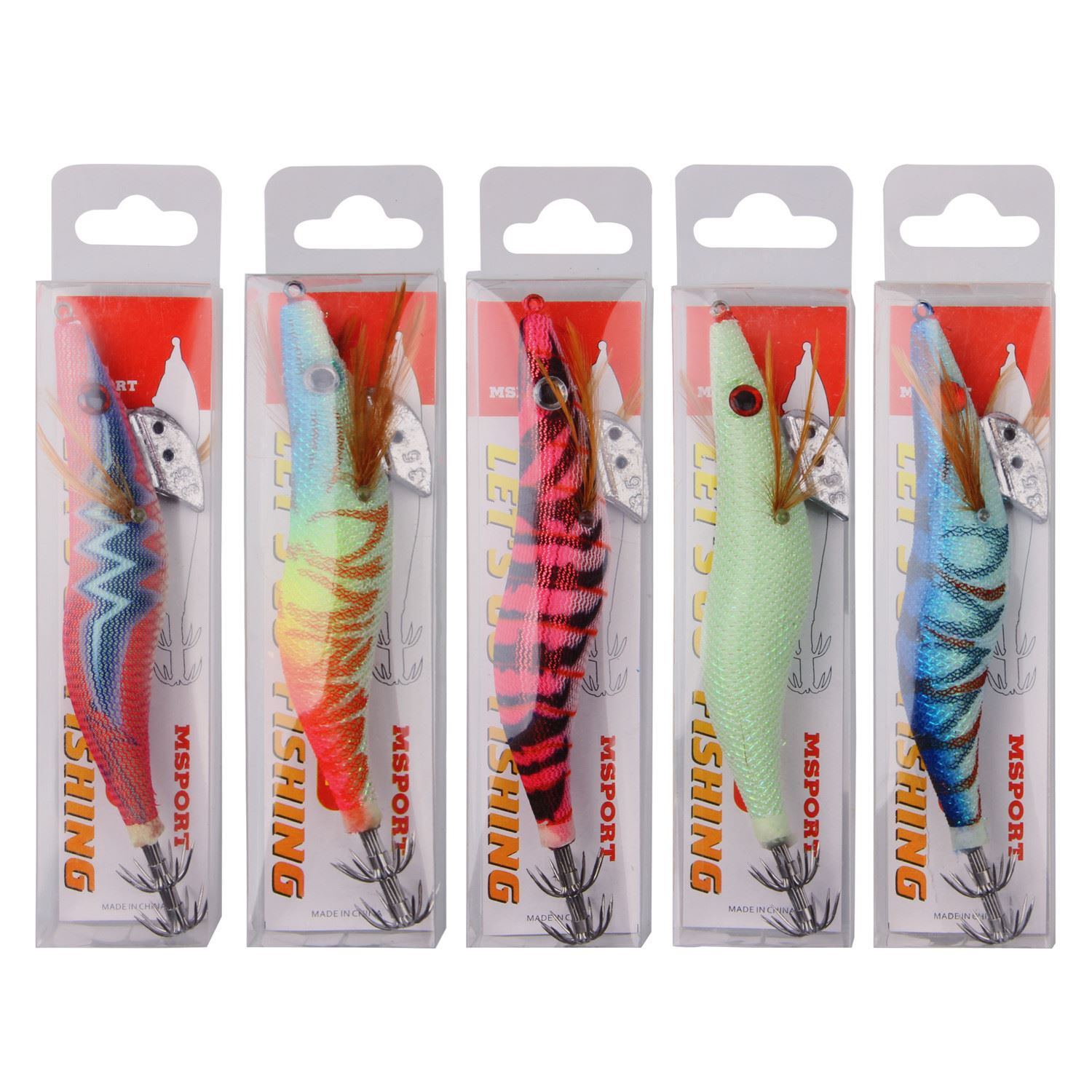 10pcs 12g-21g Luminous Squid Jig Fishing Wood Shrimp Lure oc