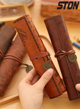 1PC Creative Treasure Map Retro Pencil Case Leather Large