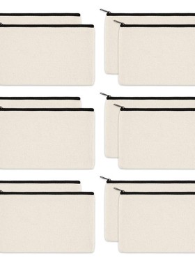 12 Pack Canvas Zipper Bags, Blank DIY Craft Pouches for Tra