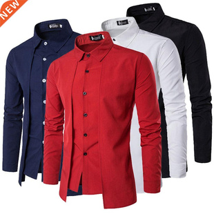 Mens Casual Office Shirts Slim Fit Lapel Dress Shirts Long S
