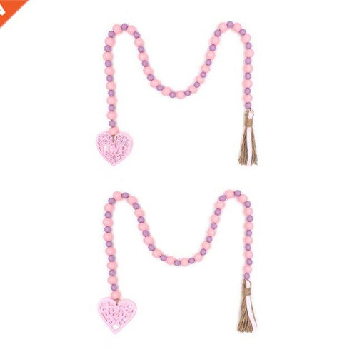 Exquisite Valentine Beads Garlands Ornaments Wooden Heart Em