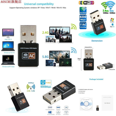 Wireless USB WiFi Adapter 600 Mbps Wi-Fi Adapter 2.4G 5G Dua