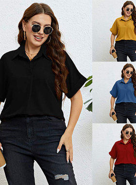 2024 summer plus size polo shirt women office shirts大码衬衫