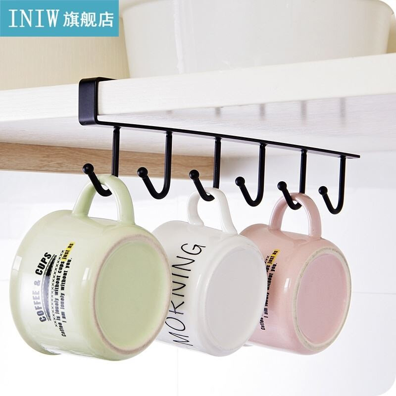 6 Hooks Cup Holder Storage Rack Kitchen Shelf Hook Multifunc