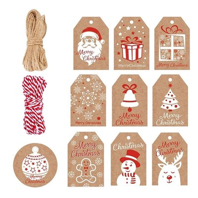 100 Pack Kraft Paper Christmas Gift Tags Xmas Brown Kraft Gi