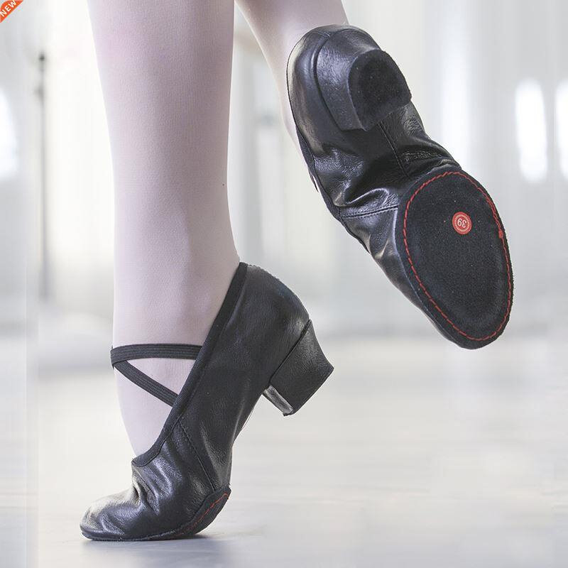 Natural Leather Ballet Dancing Shoes Women Middle Heel Girls