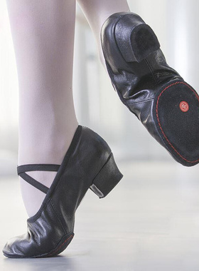 Natural Leather Ballet Dancing Shoes Women Middle Heel Girls