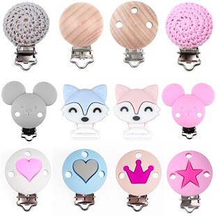 10pc Pacifier Chain Clip Round Star Crown Heart Mickey Fox F