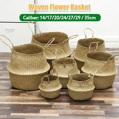 Folding Seagrass Handmade Storage Basket Home Decorative Rat