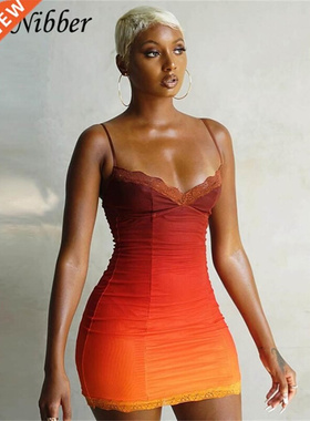Nibber Fashionable Gradient Color Bodycon Women Mini Dress S