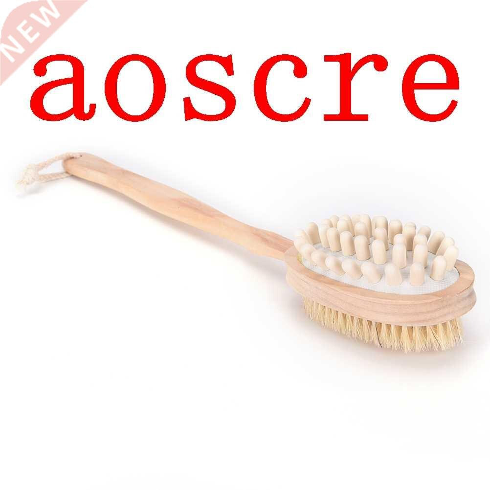2-in-1 Sided Natural Bristles Scrubber Long Handle Wooden Sh