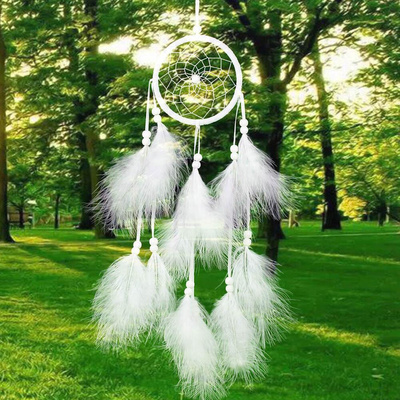 55cm Wind Chimes Handmade Dream Catcher Net White Feathers