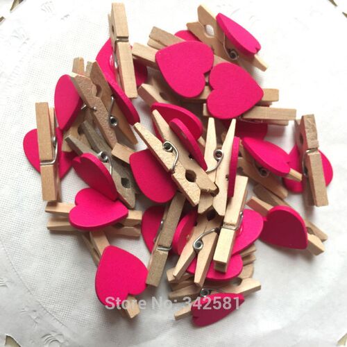 x10 White mini wooden pegs Mini wooden love heart clips Wedd
