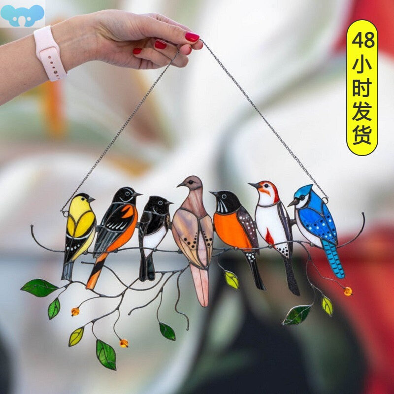 Colored Window Bird Pendant Wind Chime Metal Tropical Bird跨