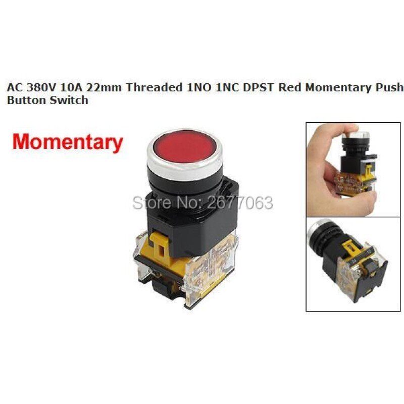 AC 380V 10A 22mm Threaded 1NO 1NC DPST Red Momentary Push Bu