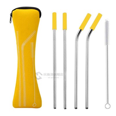 6Pcs Colorful Reusable Straws Metal Straw  Silicone Tips Cov
