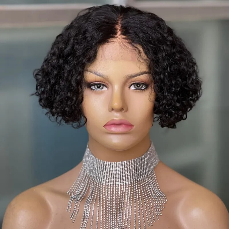 4X4 Double Drawn HD Bob Pixie Curl Natural human hair wigs