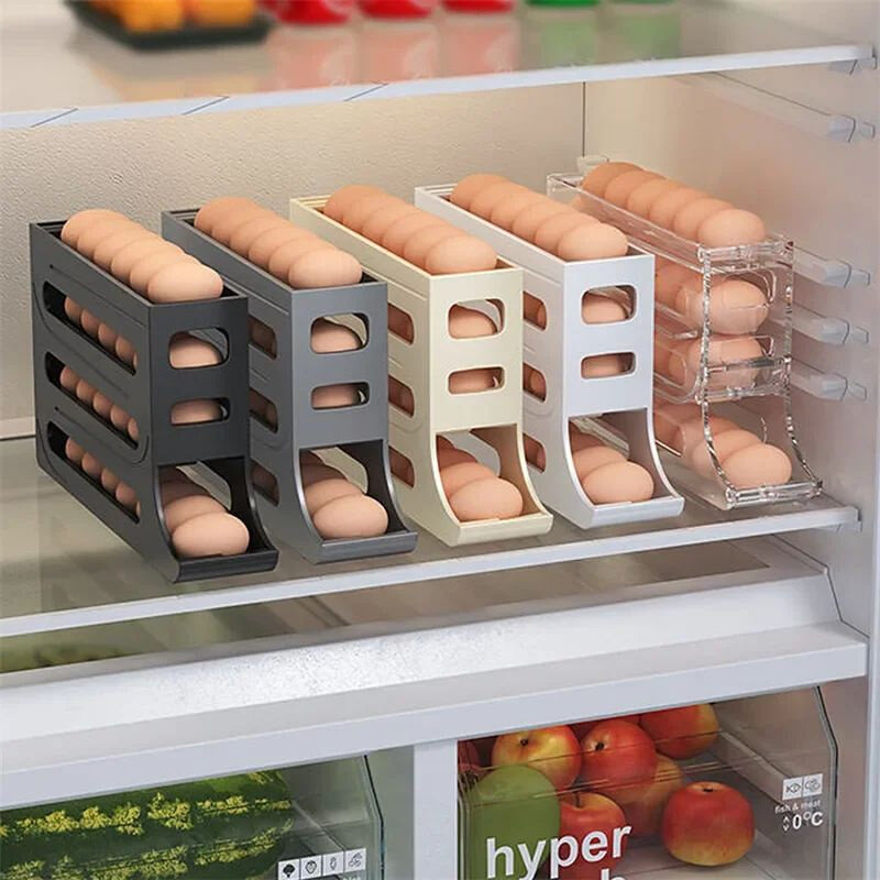 2/1pcs Refrigerator Egg Storage Box Rolling Kitchen Containe