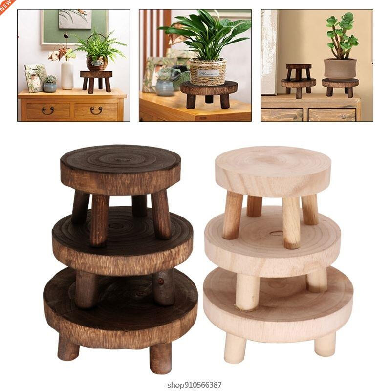Solid Wood Round Bench Flower Pot Holder Plant Succulent Flo