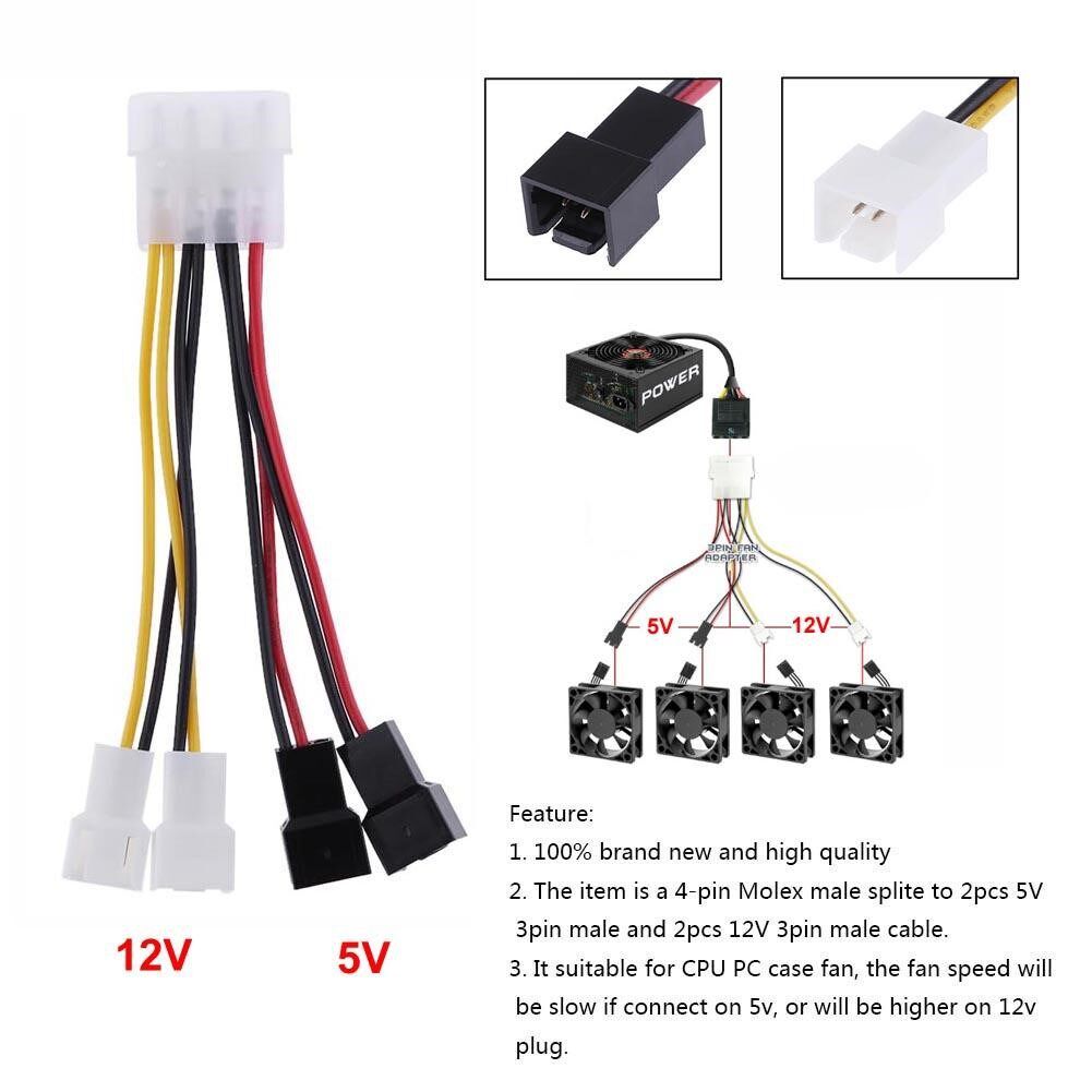 1Pcs 4-Pin Molex to 3-Pin Fan Power Cable Adapter Connector