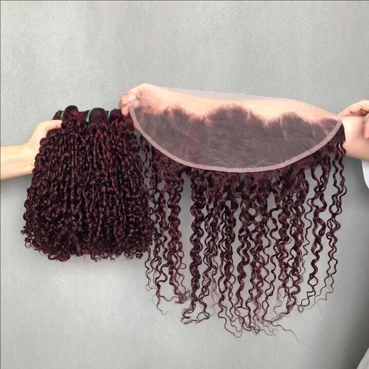14A SDD super double drawn #99j pixie curly color human hair
