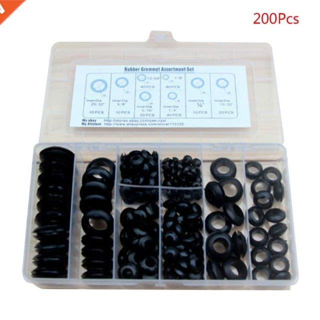 200Pcs/box Rubber Grommet Gasket Kits for Wire Cable Black A