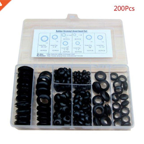 200Pcs/box Rubber Grommet Gasket Kits for Wire Cable Black A