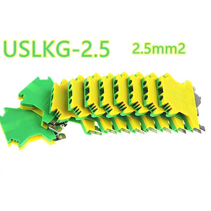 10pcs USLKG-2.5 DIN Rail Mounted Ground Circuit Connection T