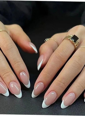 24Pcs French False Nails Almond Fake Nails with Glue Press o