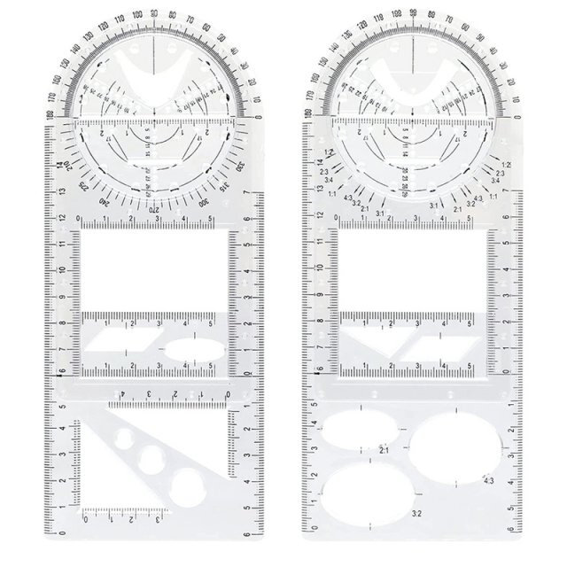 2Pcs Multifunctional Geometric Ruler Drawing Template Measur