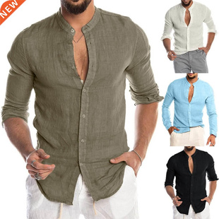 New Men's Casual Blouse Cotton Linen Shirt Loose Tops Sh